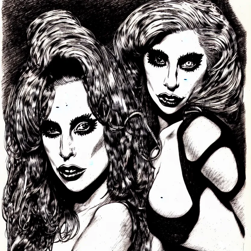 Image similar to portrait of lady gaga in the style of marc silvestri pen and ink drawing, high detail