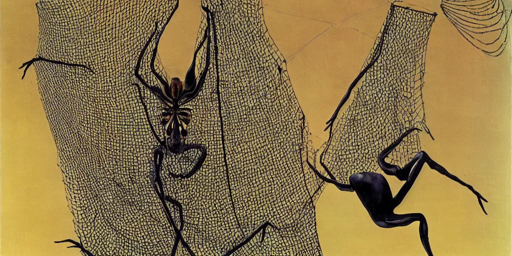 Image similar to A man trapped in a spider's net, painted by Salvador dali-H 1024