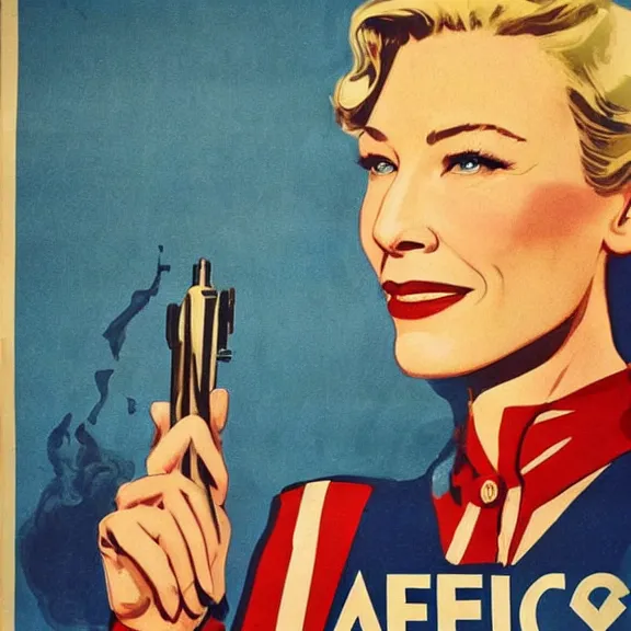 Image similar to american propaganda poster with cate blanchett , Ultra Detailed,