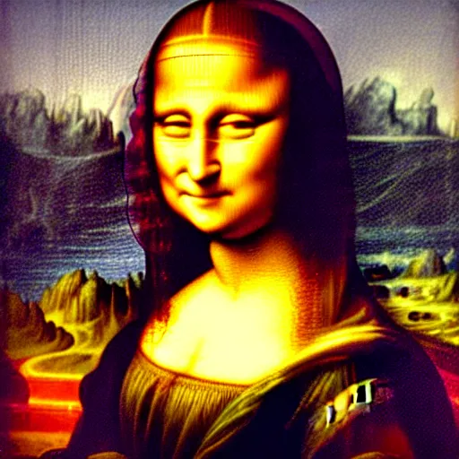 Prompt: mona lisa visiting the eiffel tower at night