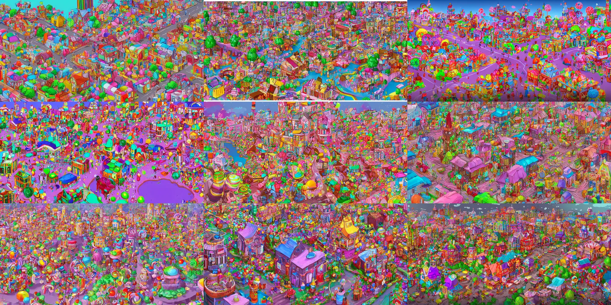 Prompt: concept art of a town made of candy, whimsical, joyful, colorful, vibrant, highly detailed, extreme details