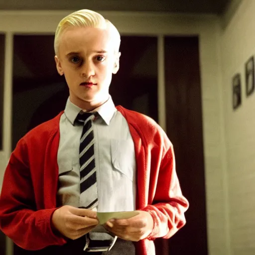 Prompt: Draco Malfoy in Stranger Things, high resolution photo