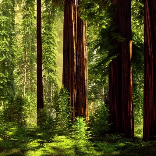 Prompt: of marijuana plants instead of coastal redwood trees in the redwoods forest in california, 4 k photorealism hd