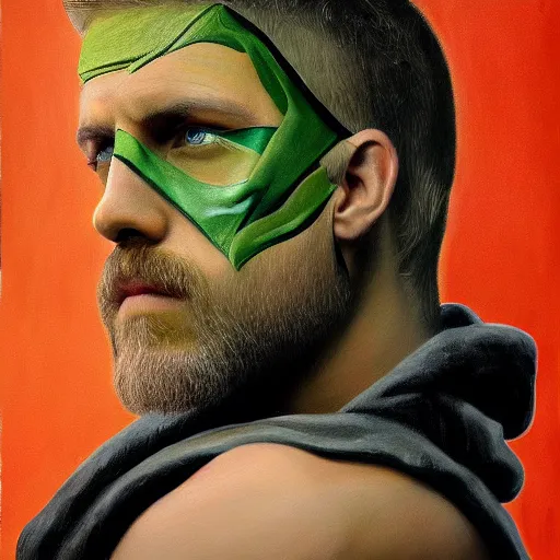 Prompt: surreal portrait painting of oliver queen in style of kenne gregoire, 4 k, highly detailed, epic lighting