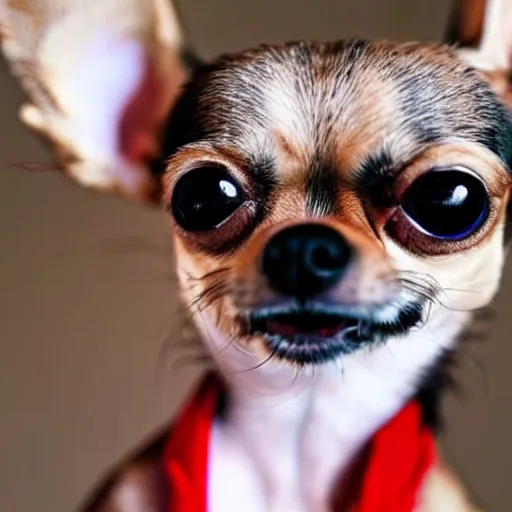 Image similar to creepy chihuahua baring its teeth with soulless evil eyes