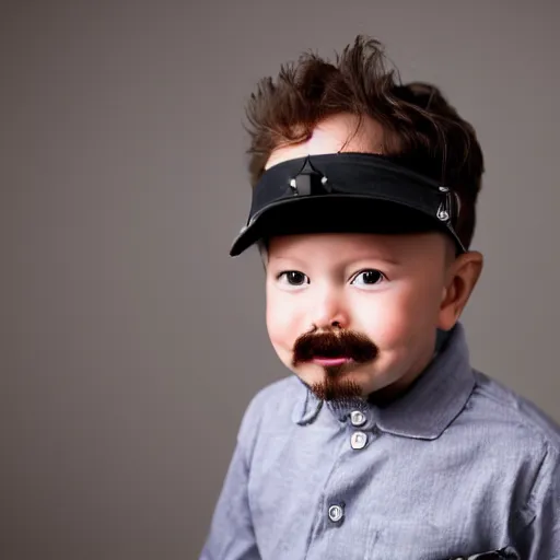 Prompt: toddler elon musk with long mustache and epic beard, 5 0 mm, studio lighting