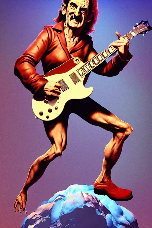 Prompt: barry chuckle ( shredding on a gibson les paul, art by frank frazetta and glenn fabry, and richard corben, 3 d rendering by beeple, 8 k )