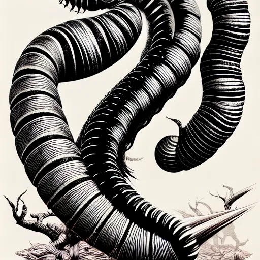 Image similar to a beautiful caterpillar, high details, bold line art, by vincent di fate and joe fenton, inking, etching, screen print, masterpiece, trending on artstation, sharp, high contrast, hyper - detailed, hd, 4 k, 8 k