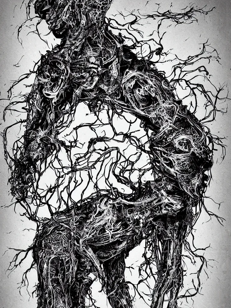 Image similar to black and white illustration creative design body horror monster