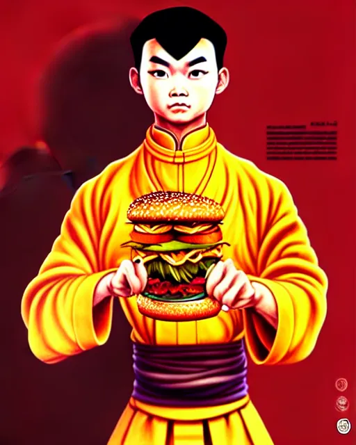 Prompt: richly detailed color illustration of a shaolin-Fast-Food-Employee-kung-fu illustrated by Artgerm and Timothy Kong . 3D shadowing