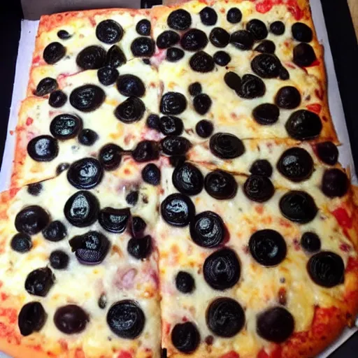 Prompt: gender reveal pizza writing GIRL in black olives