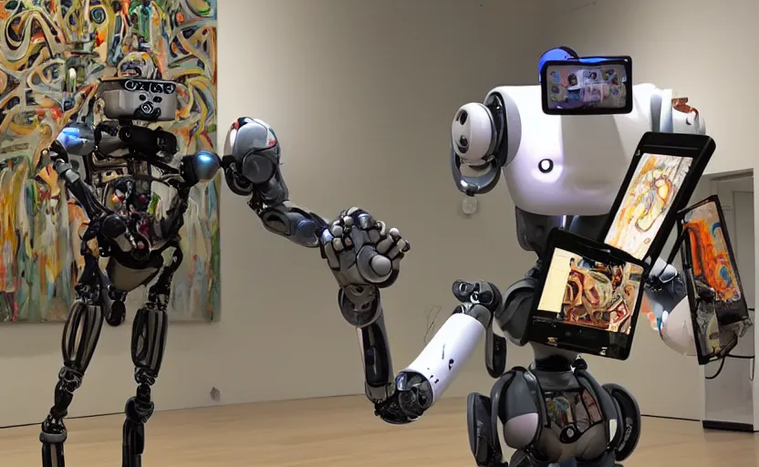 Prompt: teaching a robot how to love art in a world without any love left