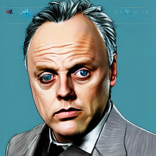 Image similar to Rik Mayall in GTA VI, cover art by stephen Bliss