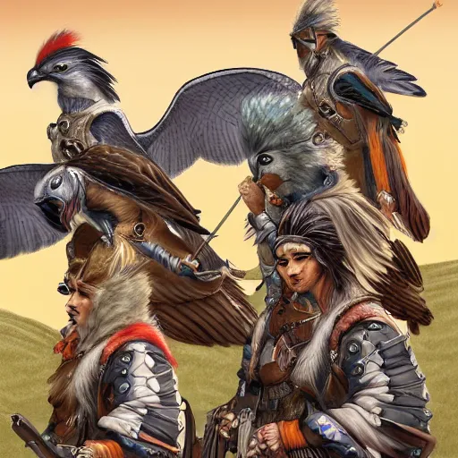 Image similar to cidaricheti falcons. a gang of mounted bandits. fantasy, high details, digital art