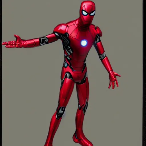 Image similar to a single iron man and spider - man hybrid, dslr, polaroid