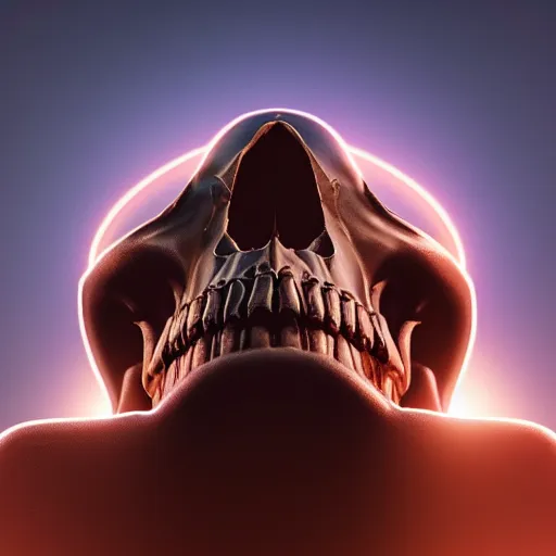 Image similar to skull dreaming of a better future, by Artgerm and Beeple, 3D render,subsurface scattering,global illumination,raytracing,studio lighting, lens flare,bokeh,cinematic,photorealistic, 4K, UHD, HDR