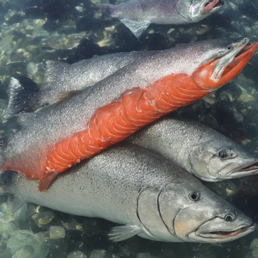 Prompt: Fish king salmon sitting on a throne