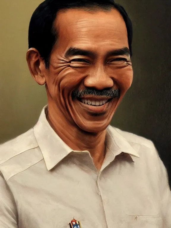 Prompt: photo of president joko widodo with simple smile and clean shaved, paint detailed digital artstation, portrait, hd 4 k, gaston bussiere