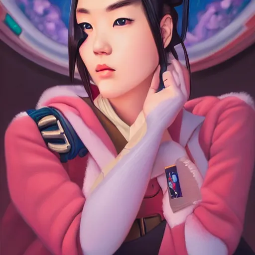 Image similar to lofi portrait of mei from overwatch, Pixar style, by Tristan Eaton Stanley Artgerm and Tom Bagshaw.