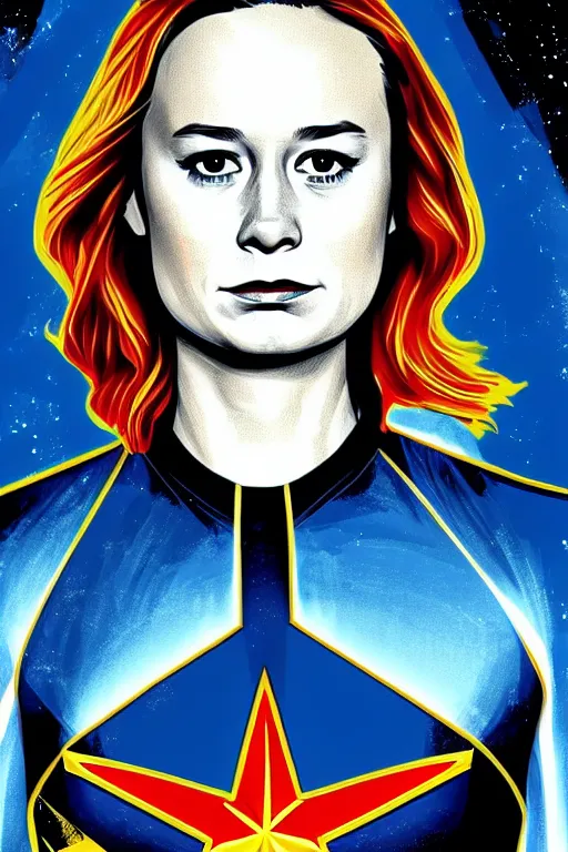 Prompt: Brie Larson as Captain Marvel high quality digital painting in the style of LIto, Junji