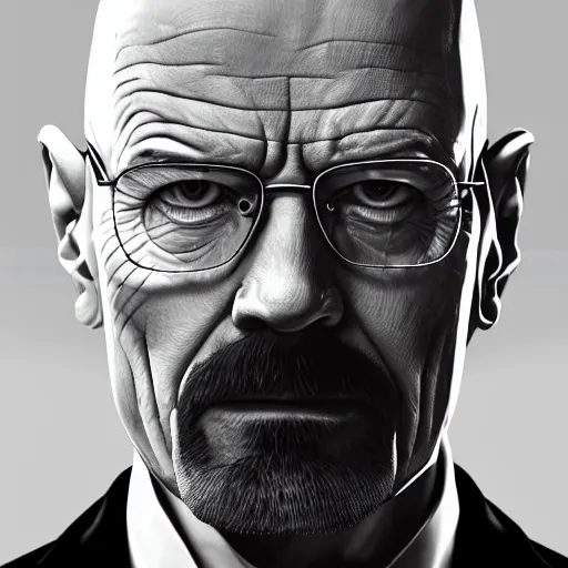 Image similar to walter white in a suit, digital art, artgerm, trending on artstation, 4 k highly detailed art, octane render, 3 d, unreal engine, greg rutkowski, wlop, white smoke, chromatic aberration, white smoke, trending on artstation