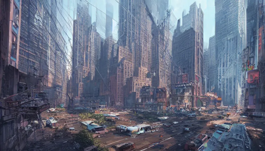 Prompt: New York city abandoned for years, hyperdetailed, artstation, cgsociety, 8k