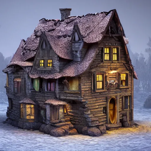 Image similar to a witches house, epic scene, redshift render, cgi, hyper - detailed, photo - bash, 8 k post - production, masterpiece