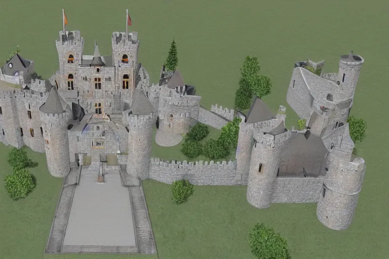 Image similar to a rendered completed castle