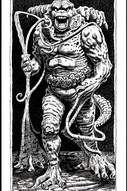 Image similar to slimer as a d & d monster, full body, pen - and - ink illustration, etching, by russ nicholson, david a trampier, larry elmore, 1 9 8 1, hq scan, intricate details, inside stylized border