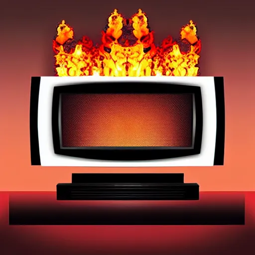 Prompt: burning TV, digital art