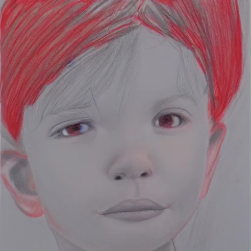 Prompt: Drawing by a three year old in crayon, unreal engine octane, red and white, portrait, gliter, depth of field, 8k, hyper detailed