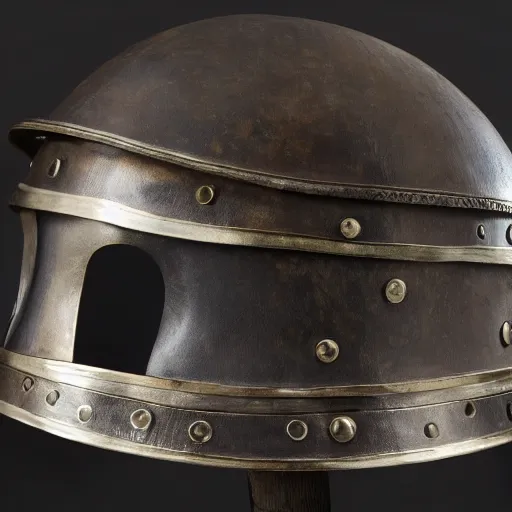 Image similar to a spangenhelm, a viking helmet, historically accurate, 8 k resolution, high detail high coherency, studio lighting, national greographic artifact lighting.