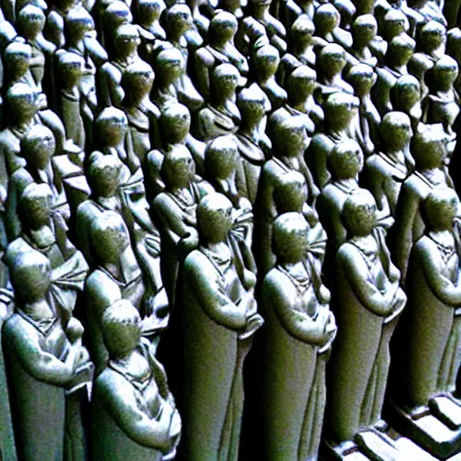 Image similar to Beautiful colored-photo cameraphone 2005 soft liminal Photograph of army of statues