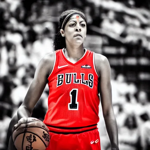 Image similar to candace parker in bulls jersey, high contrast, high saturation cinematic film still