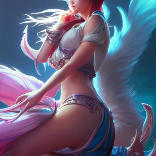 Image similar to perfectly - centered - portrait of ahri from league of legends, intricate, highly detailed, digital painting, artstation, concept art, smooth, sharp focus, illustration, unreal engine 5, 8 k, art by artgerm and greg rutkowski and alphonse mucha