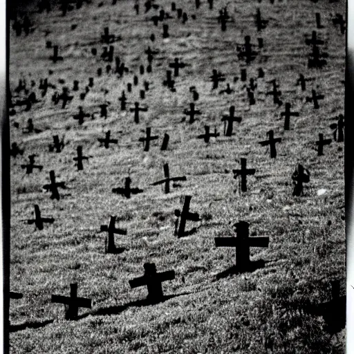 Image similar to 1 9 8 0 s flash photograph of a hill covered with crucifixes and crosses, film grain, polaroid, 3 5 mm