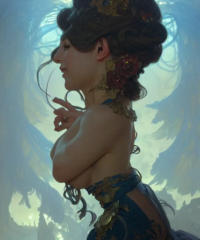 Image similar to Your boss is unhappy with your work, you are really sorry, fantasy, intricate, highly detailed, digital painting, artstation, concept art, smooth, sharp focus, illustration, art by artgerm and greg rutkowski and alphonse mucha