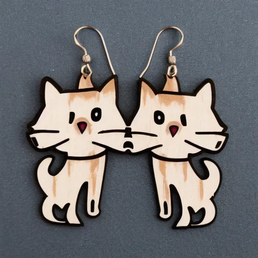 Image similar to 2d laser cut wood earrings flat of snarky cartoon cat