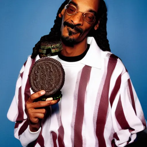 Image similar to Snoop Dogg holding an Oreo Cookie for a 1990s sitcom tv show, Studio Photograph, portrait, C 12.0