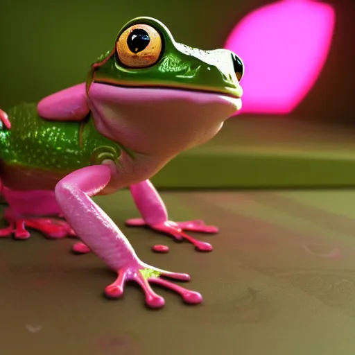 a sexy cute female frog dressed in a pink dress