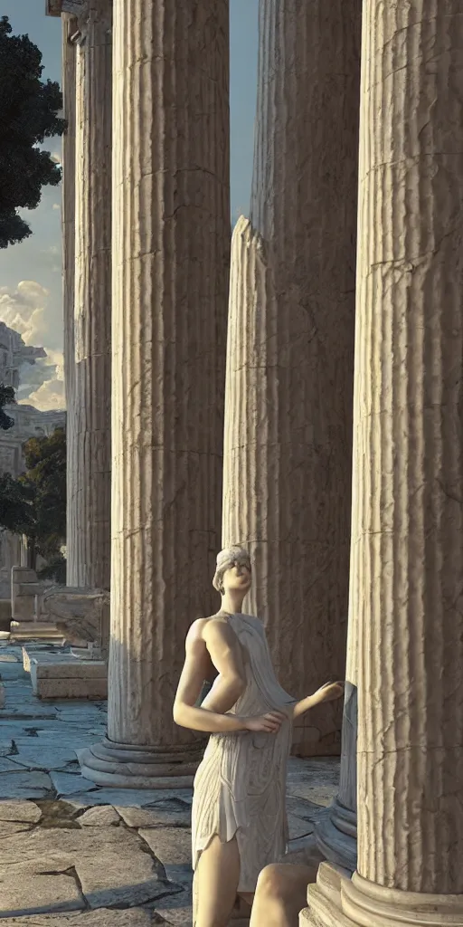 Image similar to ancient greek city, sunny day, marble columns, by ilya kuvshinov, rtx rendering, octane render 1 2 8 k, maya, extreme high intricate details by tom bagshaw, medium shot, composition by sana takeda, lighting by greg rutkowski