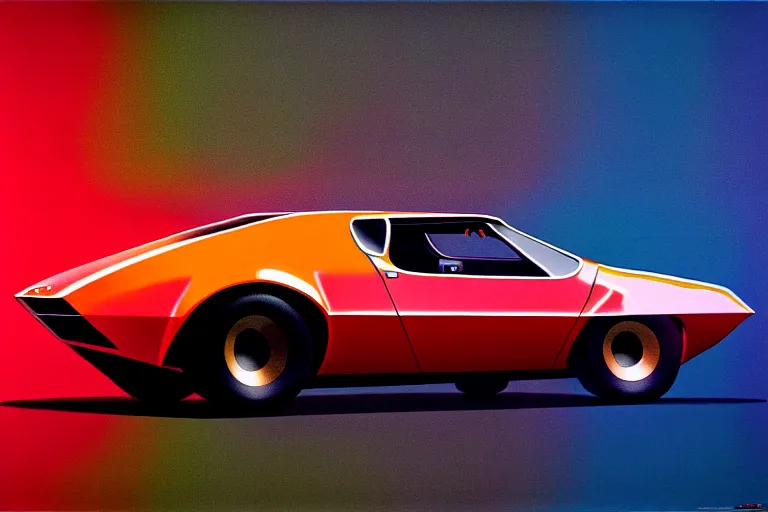 Prompt: designed by syd mead stylized poster of a single 1 9 6 9 amc amx / 3 citroen ds bmw m 1 concept, thick neon lights, ektachrome photograph, volumetric lighting, f 8 aperture, cinematic eastman 5 3 8 4 film