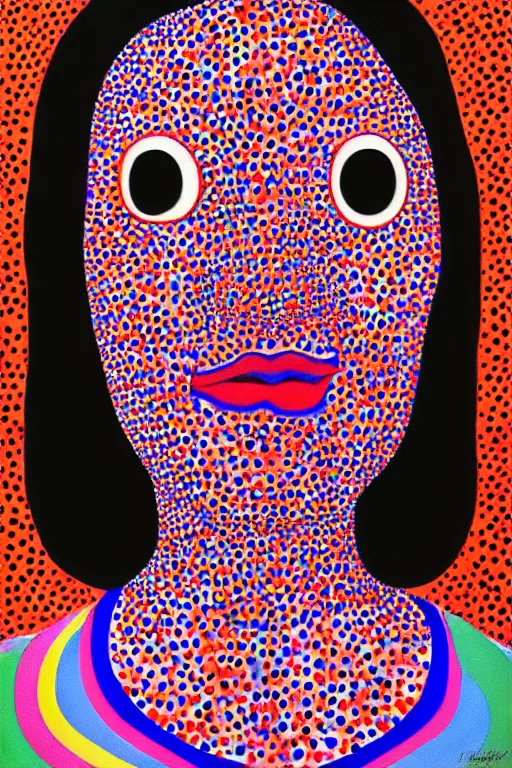 Image similar to a portrait a very ordinary person, by Yayoi Kusama, oil painting, pattern, anatomically correct, beautiful perfect face, large brushstrokes, sharp focus, Highly Detailed