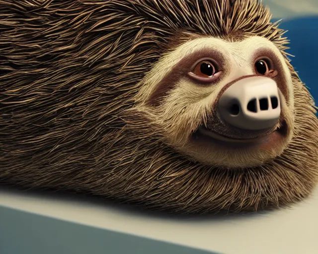 Image similar to sonic the hedgehog as a sloth, weta hyperrealism cinematic lighting and compositon