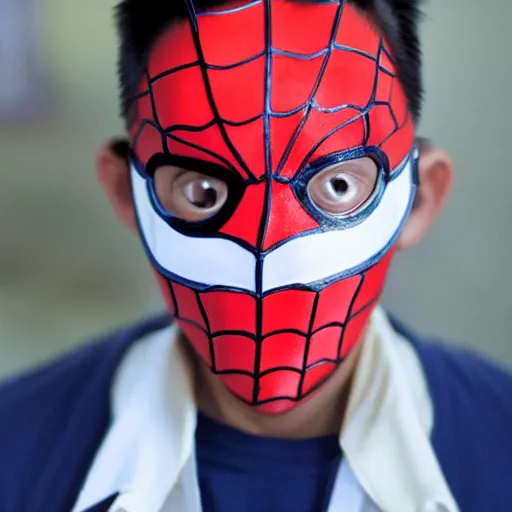 Prompt: Peruvian Spiderman with his mask taken off