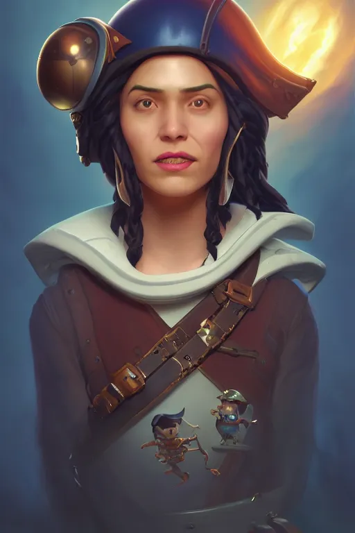 Image similar to a pritate with an astronaut helmet with long black hair on a pirate ship, d & d, sea of thieves, fantasy digital painting, trending on artstation, concept art, sharp focus, illustration, global illumination, ray tracing, realistic shaded, art by artgerm and greg rutkowski and fuji choko and viktoria gavrilenko and hoang lap