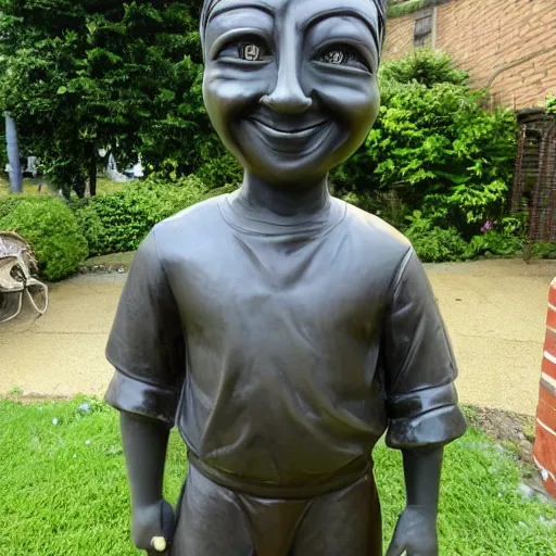 Image similar to statue smiling wide guy high red eyes fake smiles