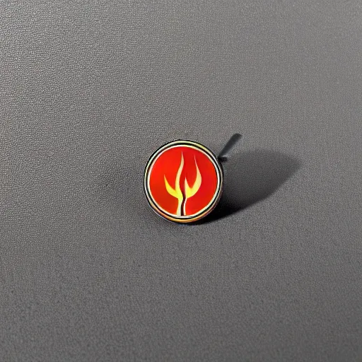 Prompt: a photo of a retro minimalistic plain fire flames enamel pin, studio lighting, behance