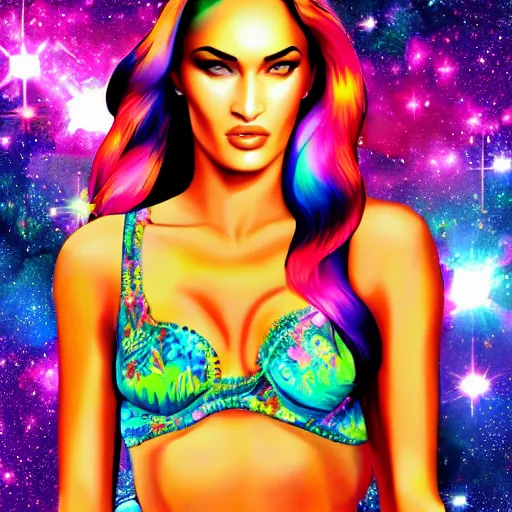 Image similar to Lisa Frank Megan Fox, beautiful digital art