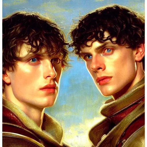 Image similar to arthur pendragon and merlin. close up of their faces. natural lighting. highly detailed painting by gaston bussiere, j. c. leyendecker 8 k
